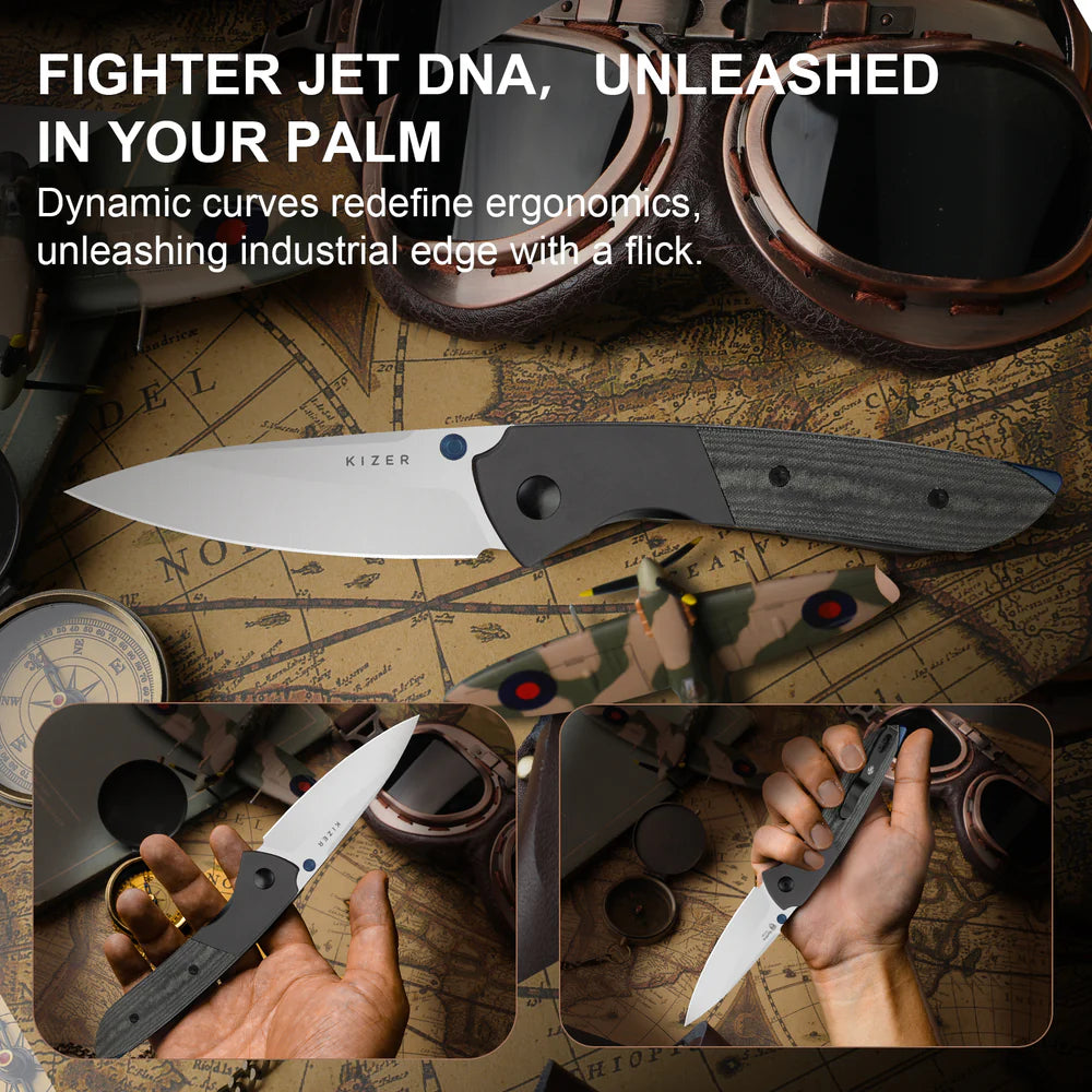 KIZER Spitfire 14C28N Blade Aluminum + Micarta Handle Liner Lock 3.13"