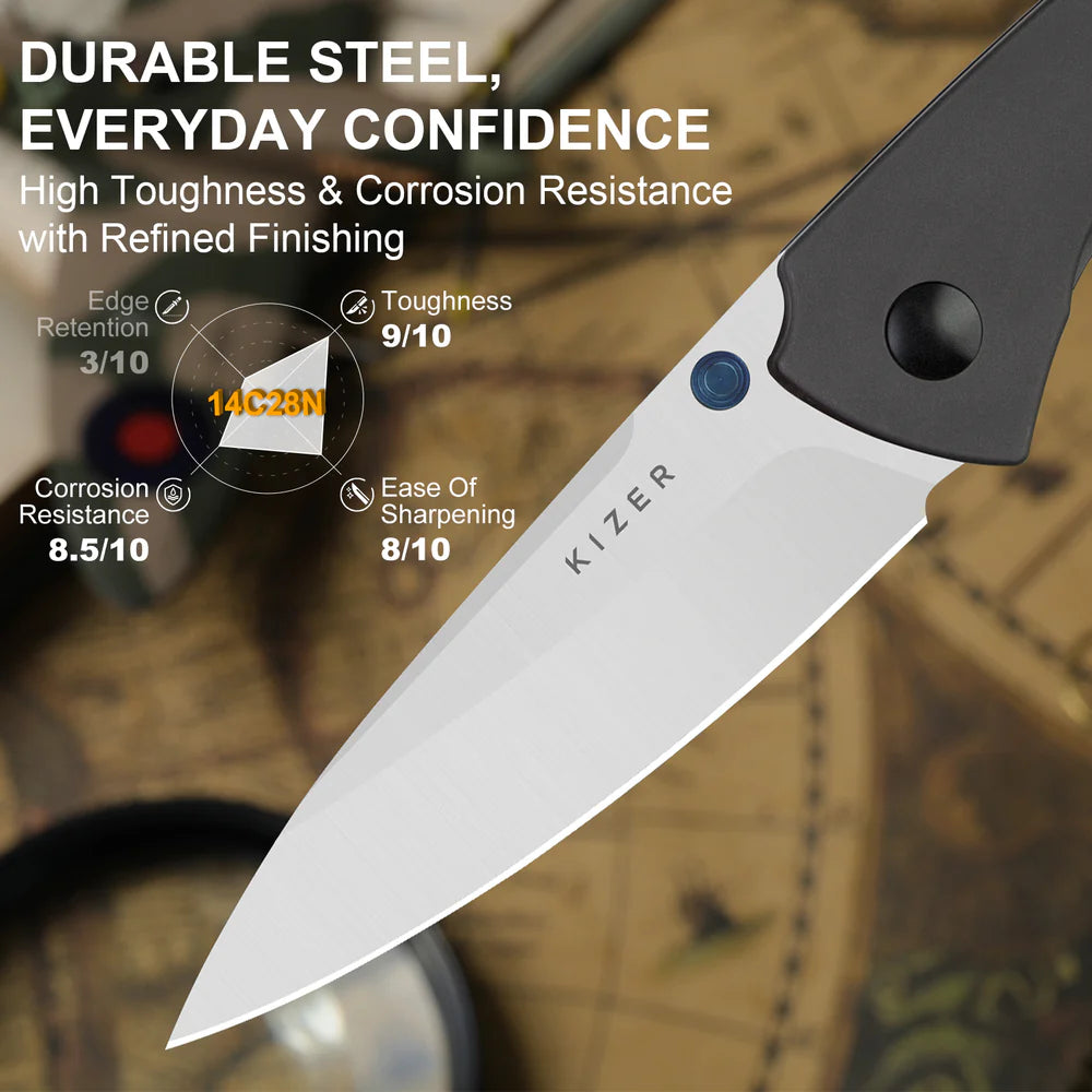 KIZER Spitfire 14C28N Blade Aluminum + Micarta Handle Liner Lock 3.13"