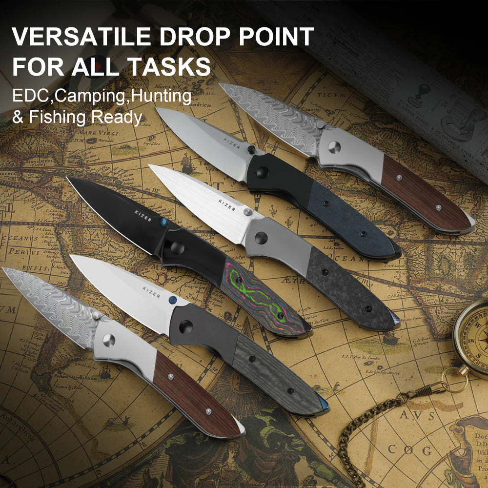 KIZER Spitfire 14C28N Blade Aluminum + Micarta Handle Liner Lock 3.13"