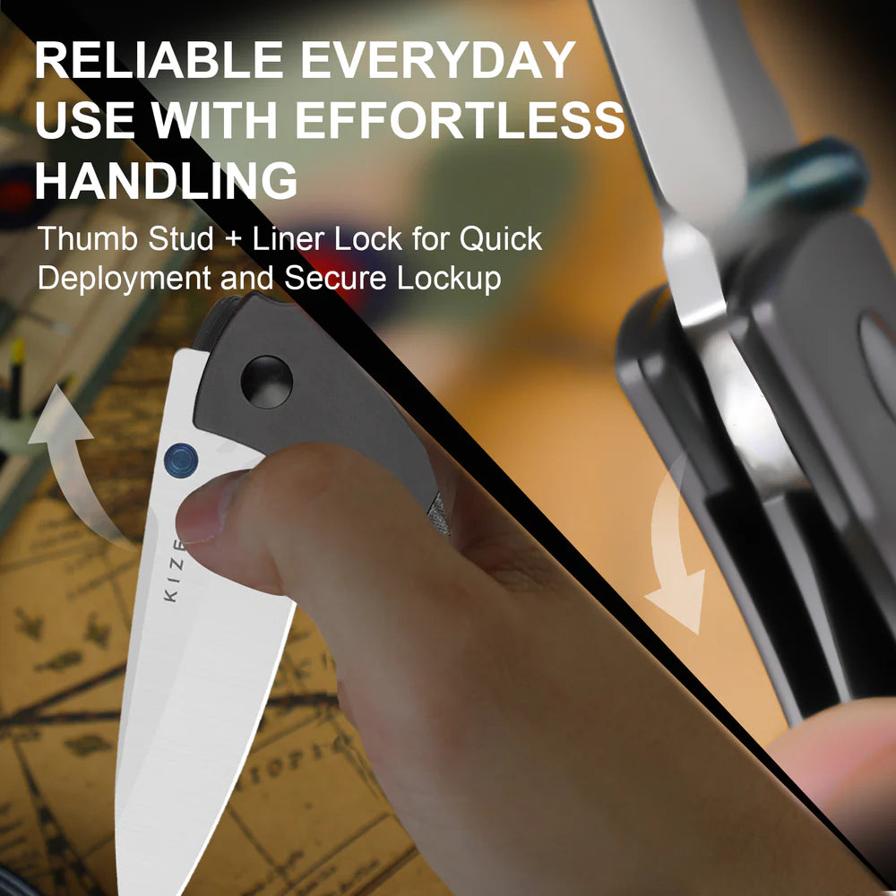 KIZER Spitfire 14C28N Blade Aluminum + Micarta Handle Liner Lock 3.13"