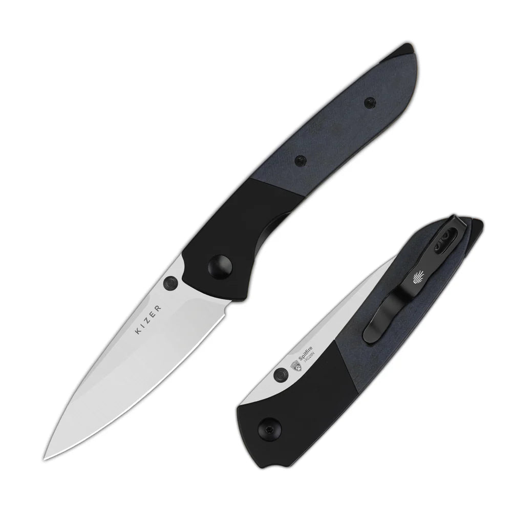 KIZER Spitfire Damascus Blade Wood Handle Liner Lock 3.13"