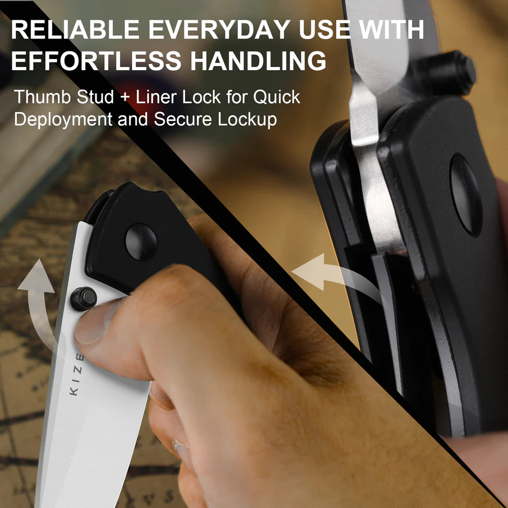 KIZER Spitfire Damascus Blade Wood Handle Liner Lock 3.13"