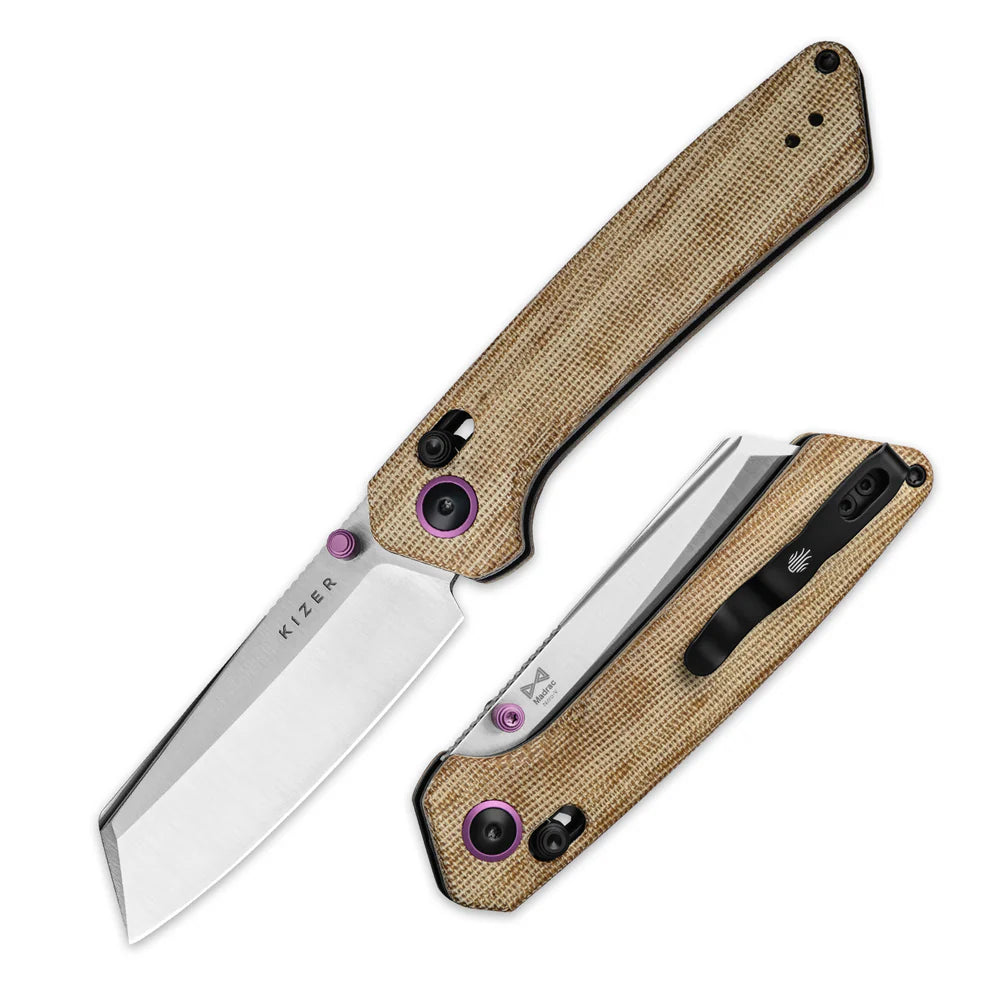 KIZER Madrac Nitro-V Blade Micarta Handle Clutch Lock 3.1"
