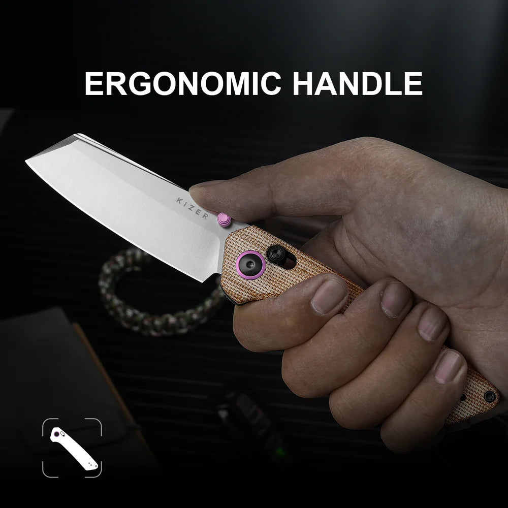 KIZER Madrac Nitro-V Blade Micarta Handle Clutch Lock 3.1"