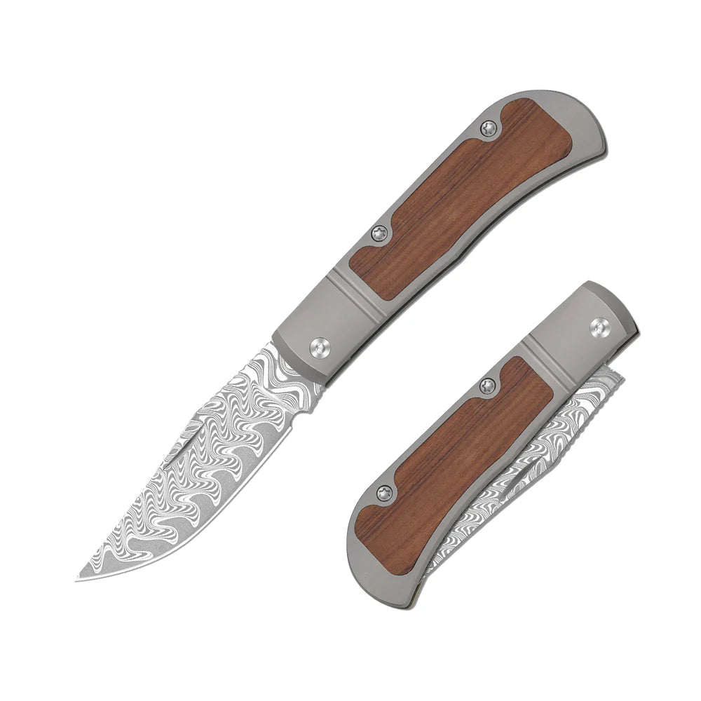 KIZER Trestle Damascus Bkade Mkuruti Wood Handle Slip Joint 2.89"