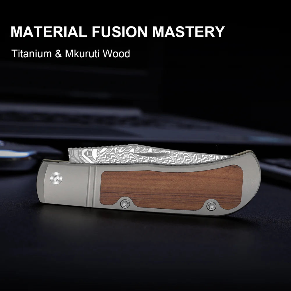 KIZER Trestle Damascus Bkade Mkuruti Wood Handle Slip Joint 2.89"