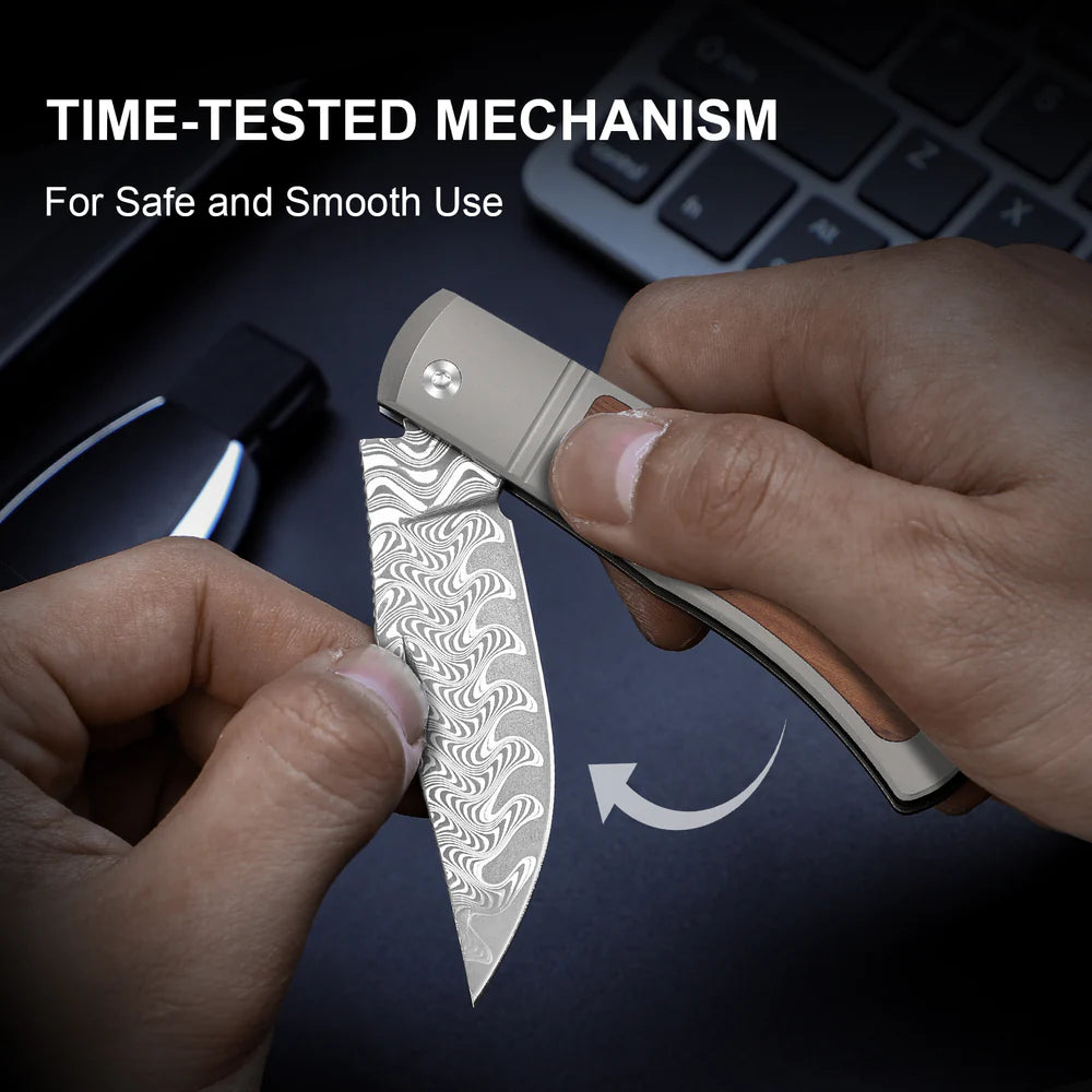 KIZER Trestle Damascus Bkade Mkuruti Wood Handle Slip Joint 2.89"