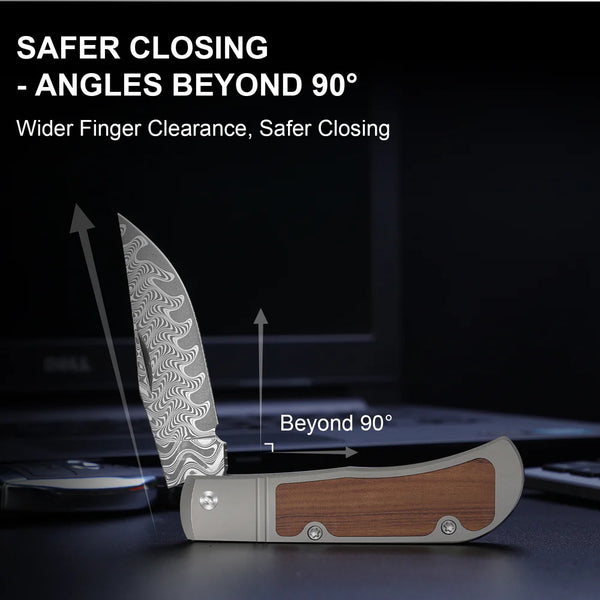 KIZER Trestle Damascus Bkade Mkuruti Wood Handle Slip Joint 2.89