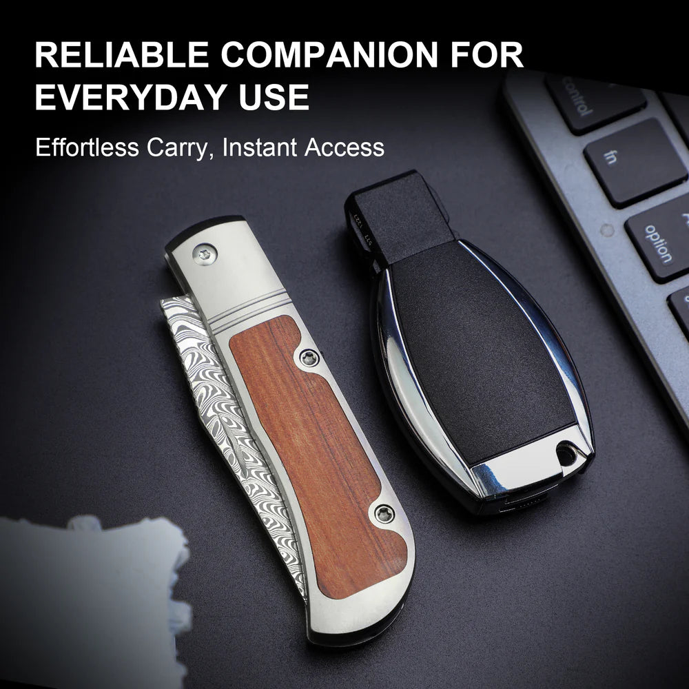 KIZER Trestle Damascus Bkade Mkuruti Wood Handle Slip Joint 2.89"