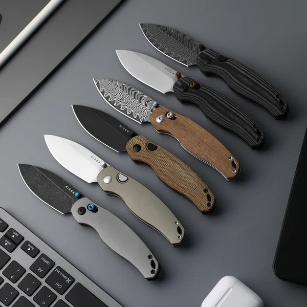 KIZER PHOCA CD Damascus Blade MKURUTI Wood Clutch Lock 2.95"