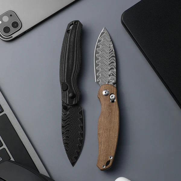 KIZER PHOCA CD Damascus Blade MKURUTI Wood Clutch Lock 2.95"