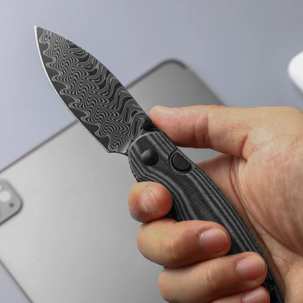 KIZER PHOCA CD Damascus Blade MKURUTI Wood Clutch Lock 2.95"