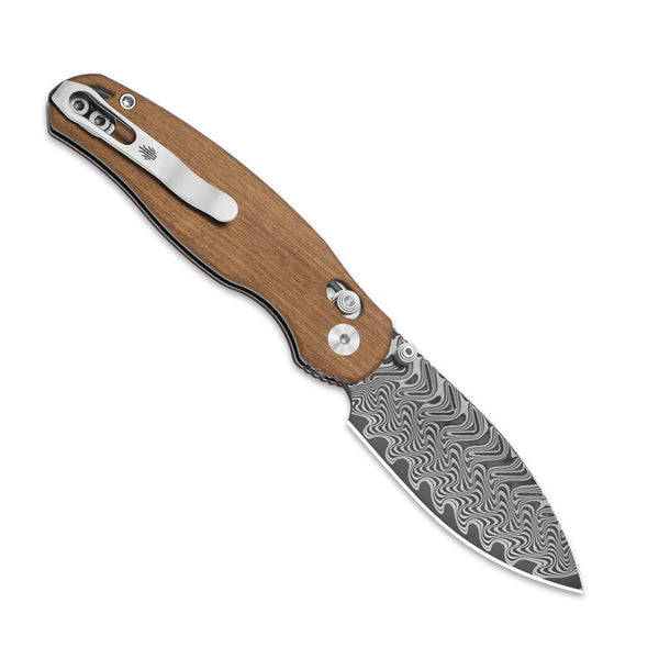 KIZER PHOCA CD Damascus Blade MKURUTI Wood Clutch Lock 2.95"