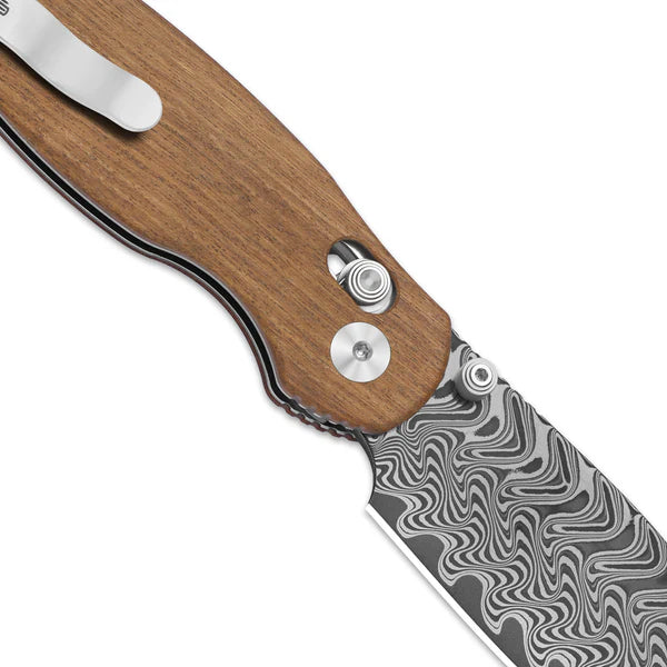 KIZER PHOCA CD Damascus Blade MKURUTI Wood Clutch Lock 2.95"
