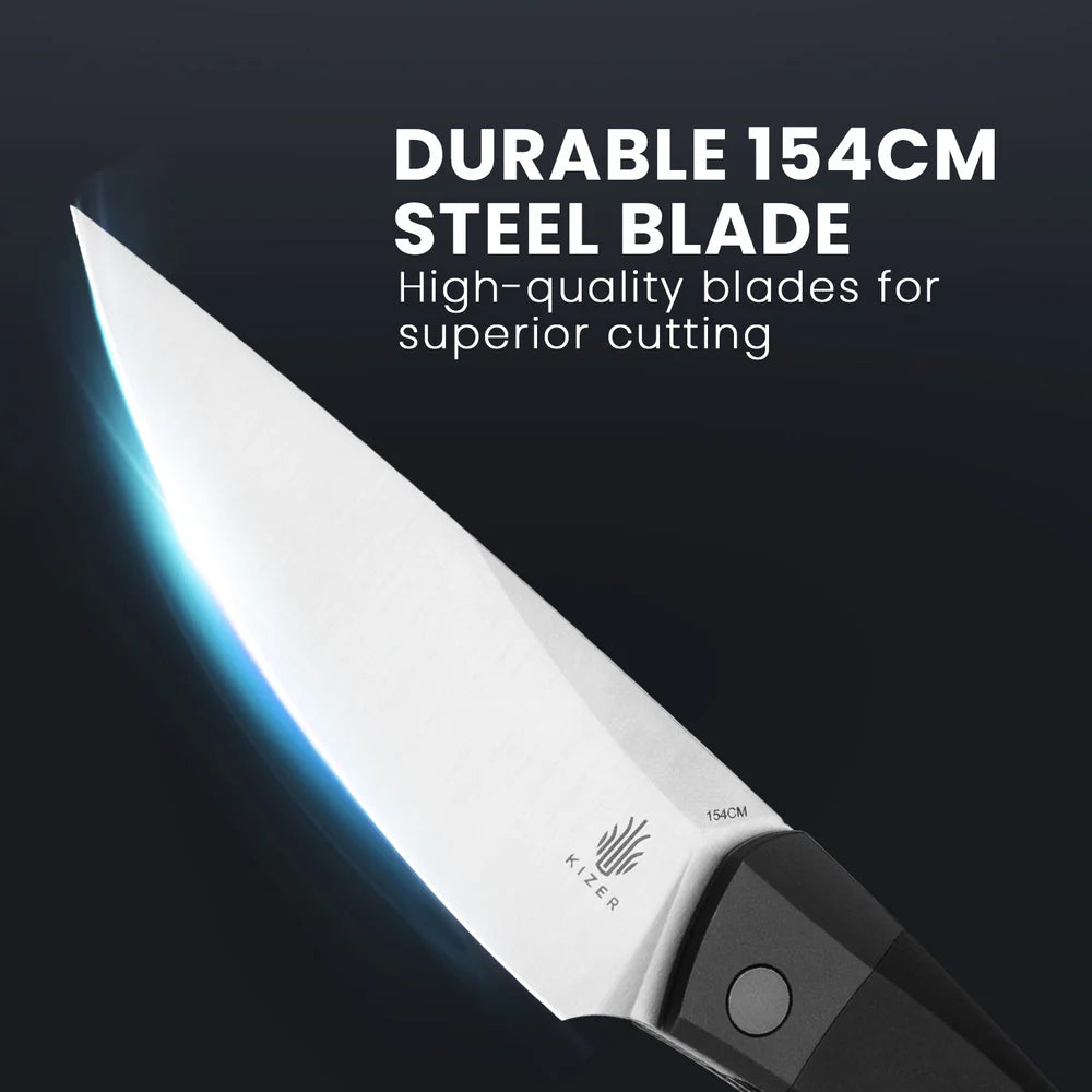 KIZER Momo 154cm Blade Aluminum BK/GY & Steel Liner 4.1"