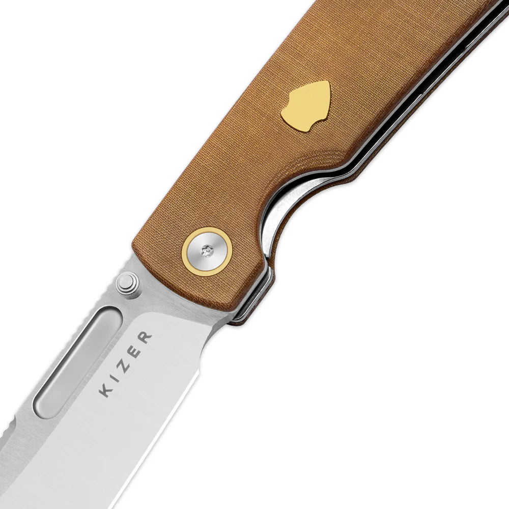 KIZER Retro Nitro-V Blade Micarta & Brass Handle Liner Lock 3.54"