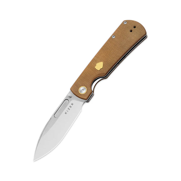 KIZER Retro Nitro-V Blade Micarta & Brass Handle Liner Lock 3.54