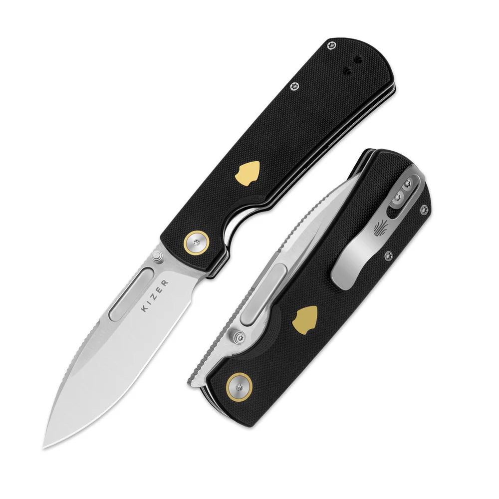 KIZER Retro Nitro-V Blade G10 & Brass Handle Liner Lock 3.54"