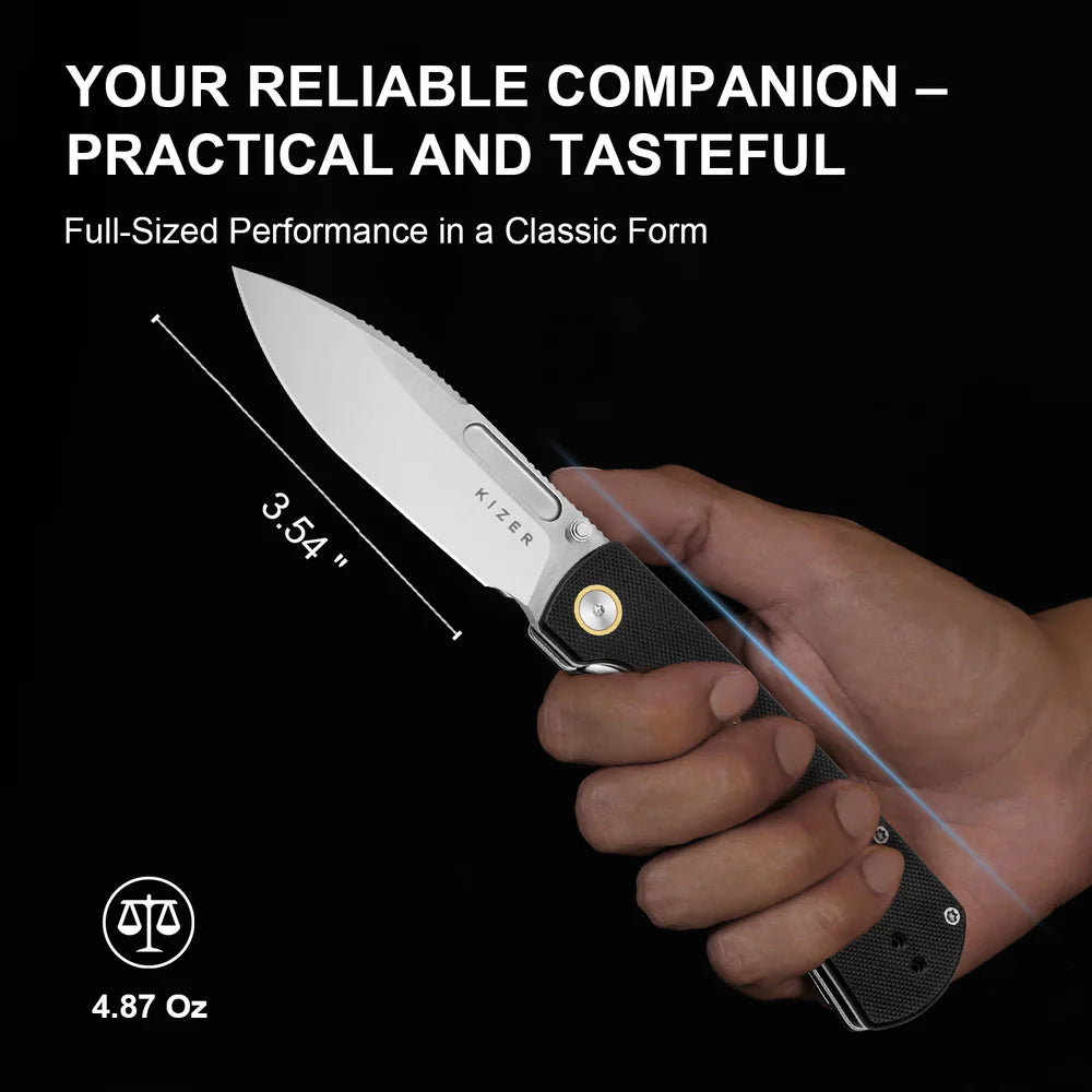 KIZER Retro Nitro-V Blade G10 & Brass Handle Liner Lock 3.54"