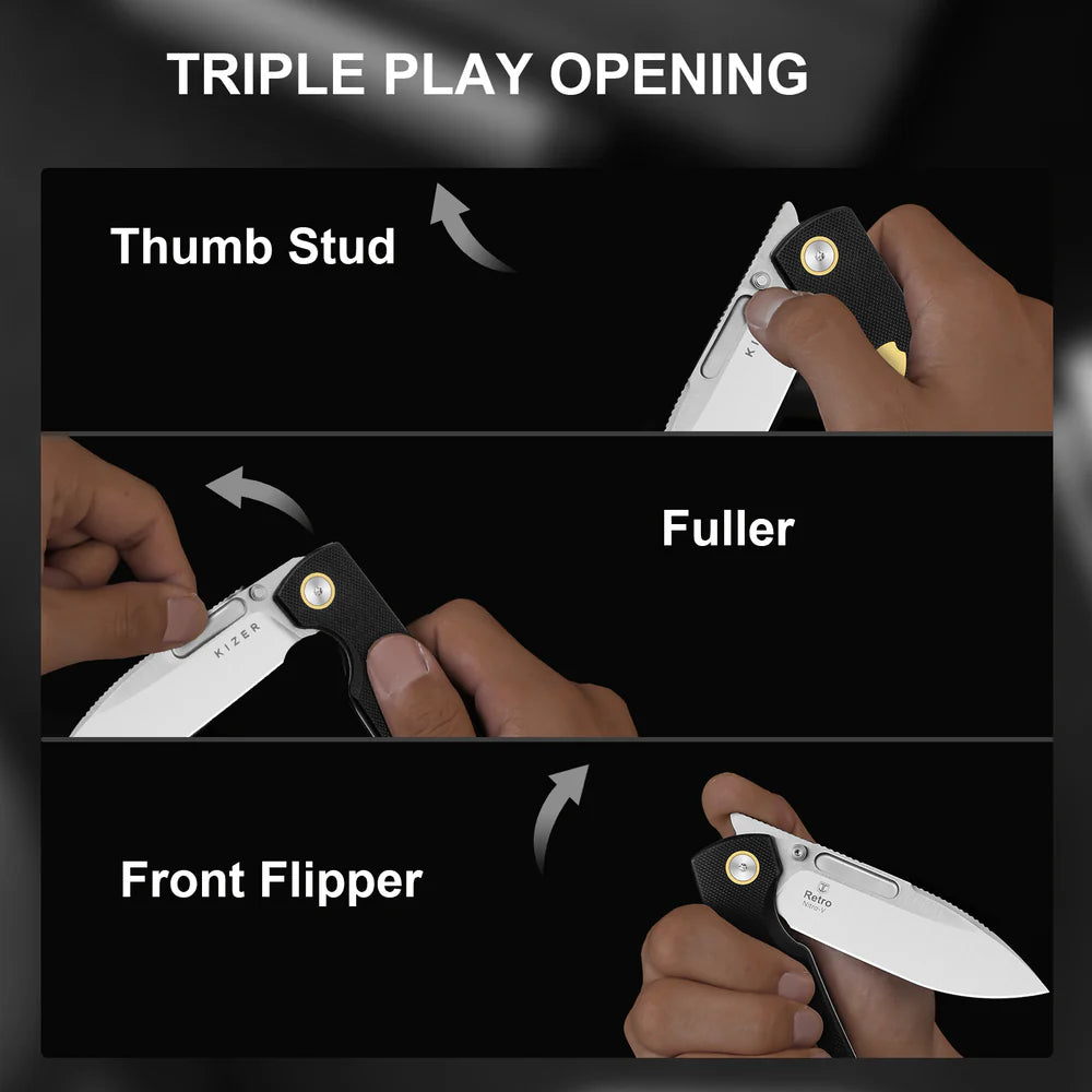 KIZER Retro Nitro-V Blade G10 & Brass Handle Liner Lock 3.54"