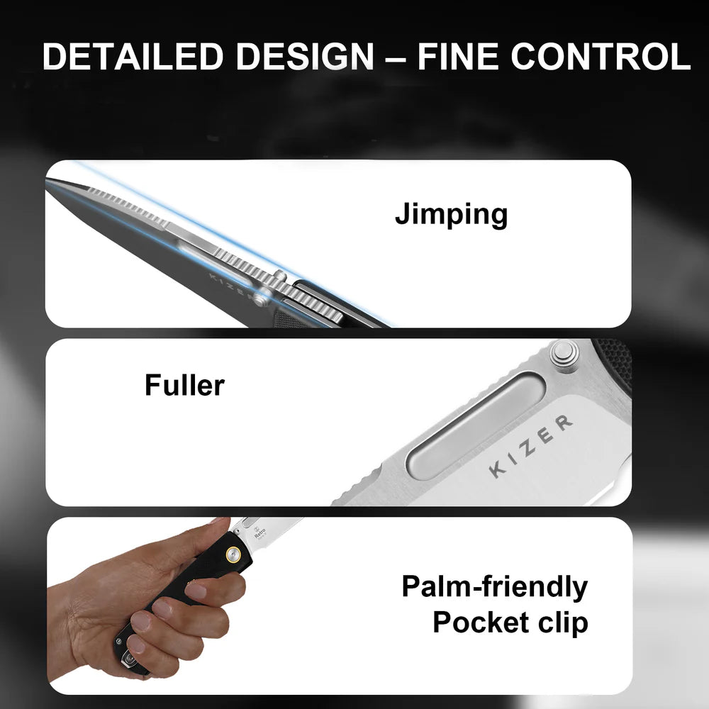 KIZER Retro Nitro-V Blade G10 & Brass Handle Liner Lock 3.54"