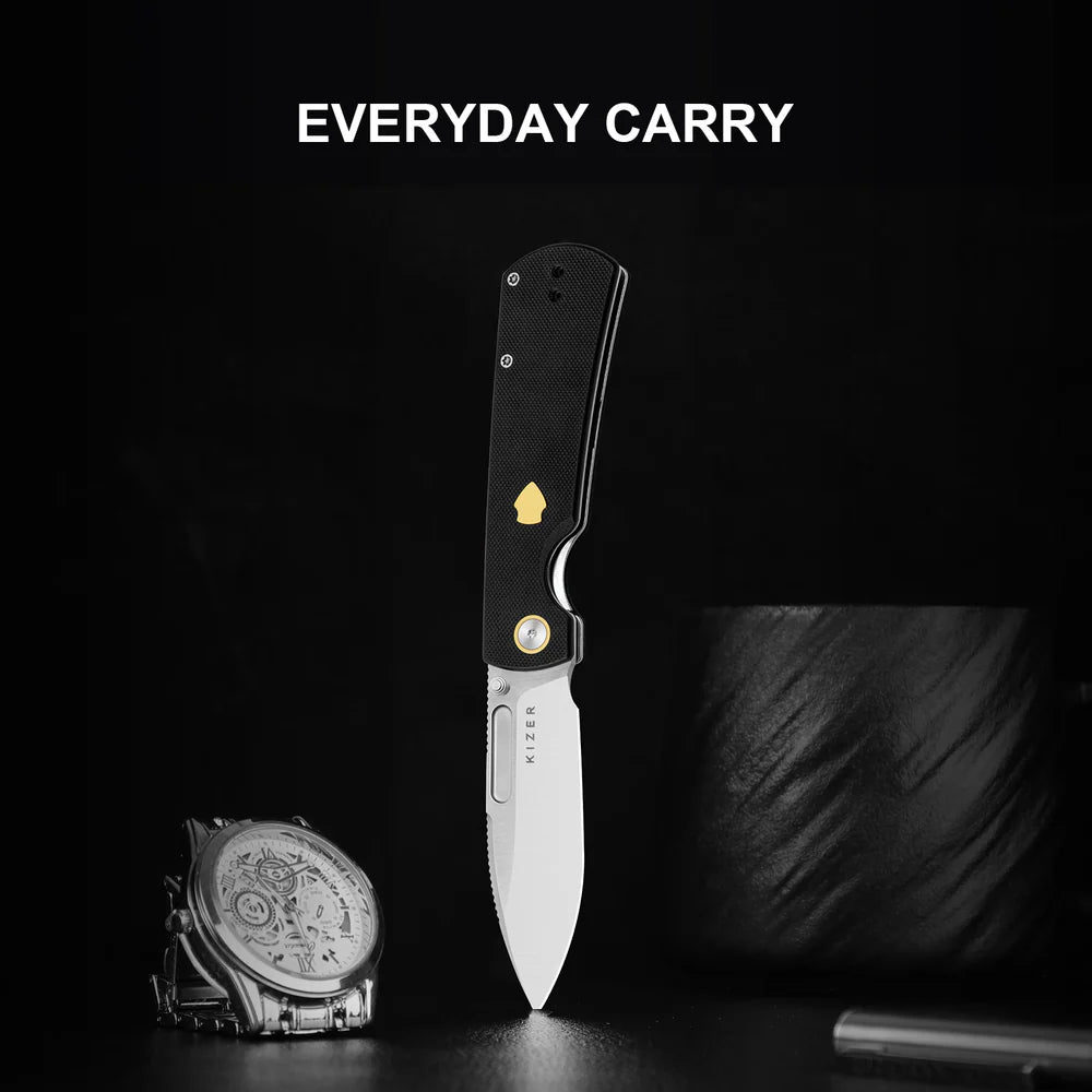 KIZER Retro Nitro-V Blade G10 & Brass Handle Liner Lock 3.54"