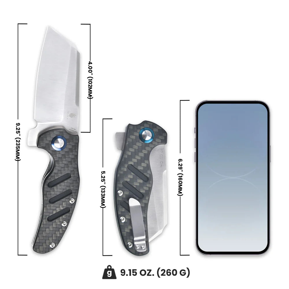 KIZER C01C 154CM Blade Twill Carbon Fiber & Steel Liner 3.95"