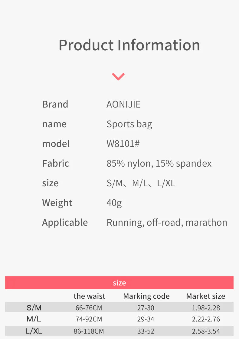 AONIJIE High Elasticity Running Waist Pack - W8101