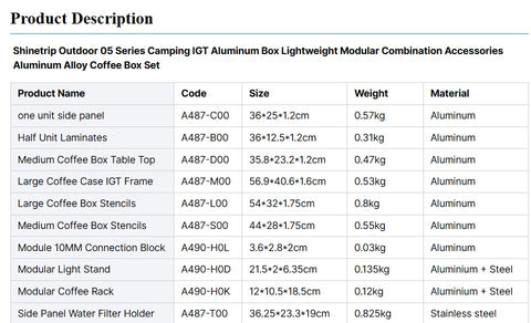 ShineTrip Aluminum Coffee Box Outdoor Set w/ Base Table