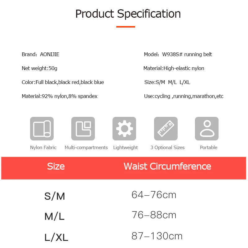 AONIJIE Stretch Fanny Pack W/ Soft Flask- W938S