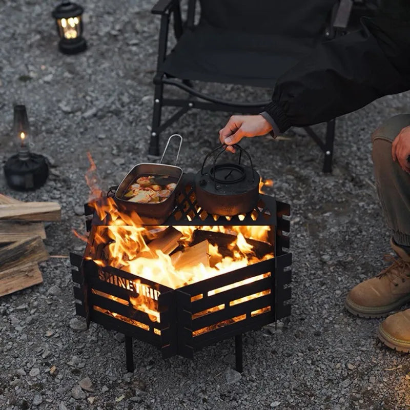 Shinetrip Brazier Firewood Steel Outdoor Rack BBQ Set w/ Grill