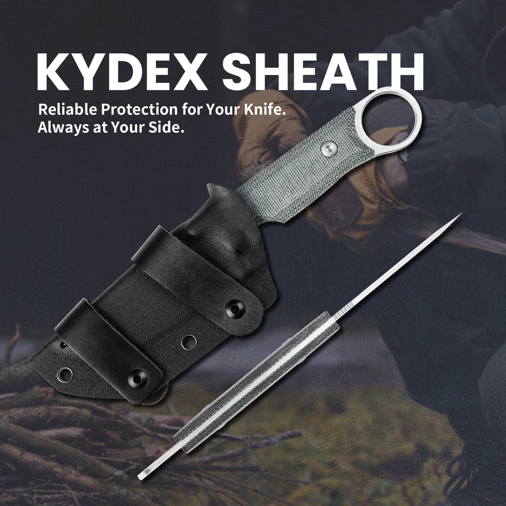 KIZER Cabox D2 Blade Stone Wash Micarta Black Handle 8.12"