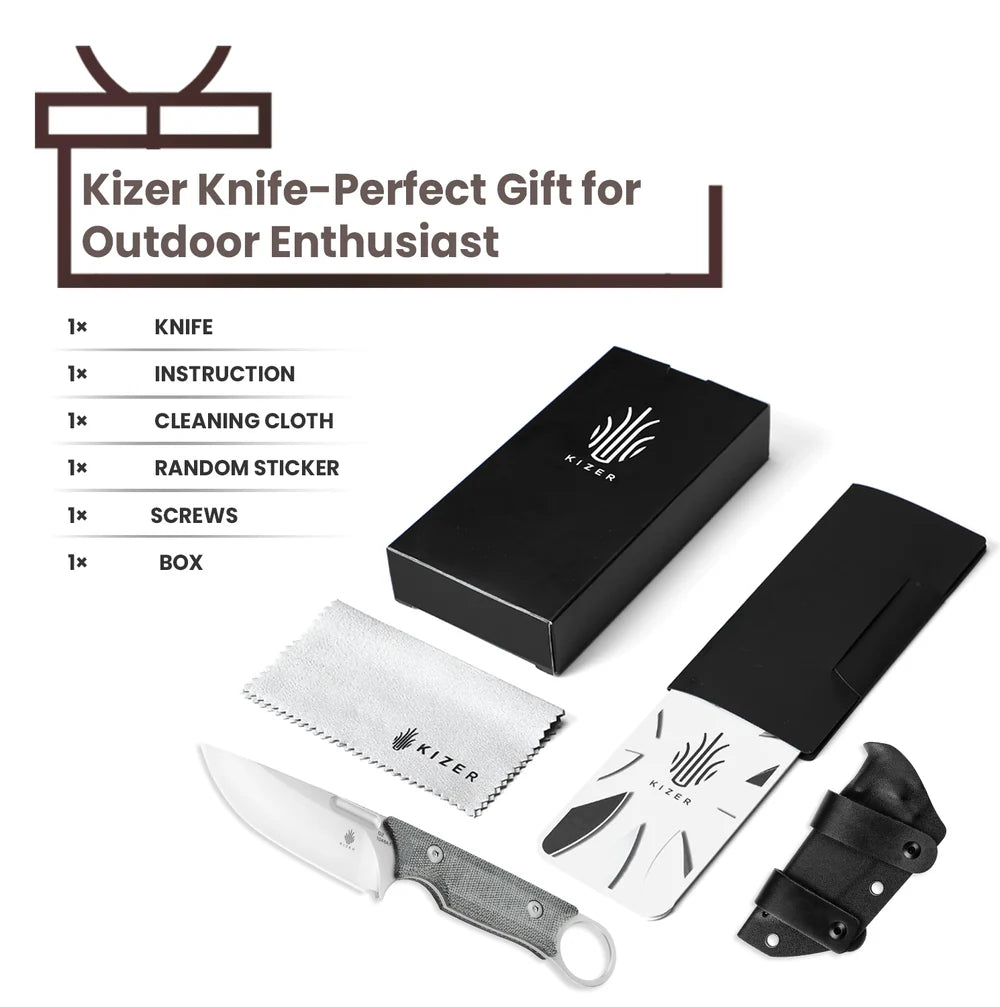 KIZER Cabox D2 Blade Stone Wash Micarta Black Handle 8.12"