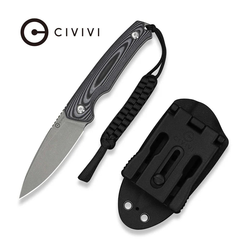 CIVIVI Altus Fixed Blade Knife Gray Black G10 Handle Stonewashed 14C28N Blade 2.99"