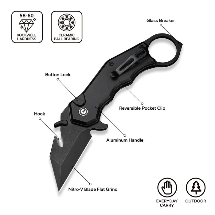 CIVIVI Amaroq Black Handle Black Stonewashed Nitro-V Blade 2.11"