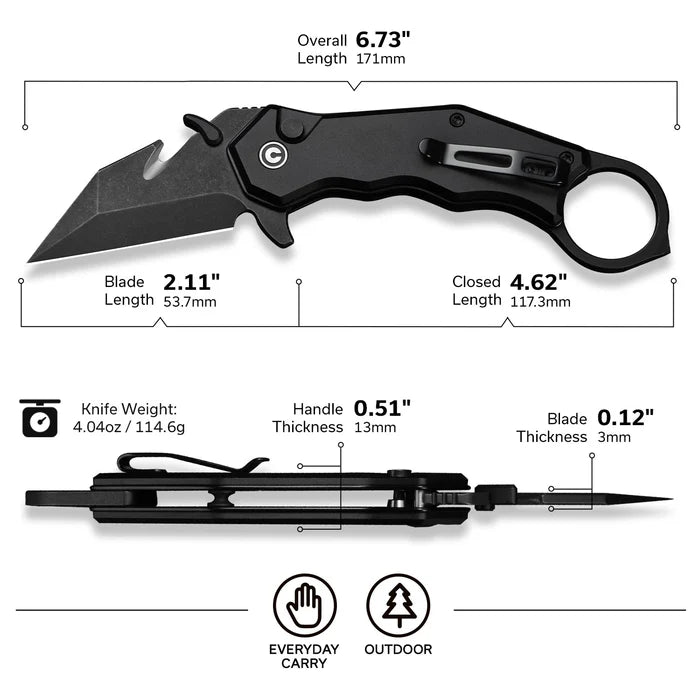 CIVIVI Amaroq Black Handle Black Stonewashed Nitro-V Blade 2.11"