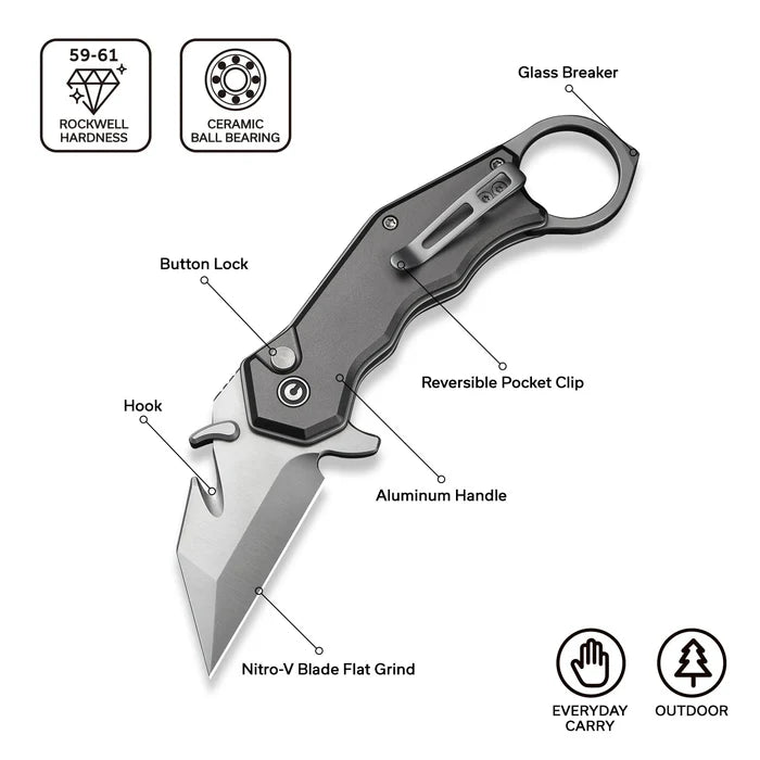 CIVIVI Amaroq Gray Aluminum Handle Satin Finished Nitro-V Blade 2.11"