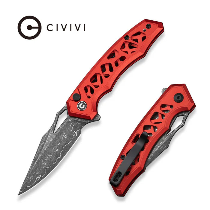 CIVIVI Anaaki Red Handle Damascus Blade 2.98"