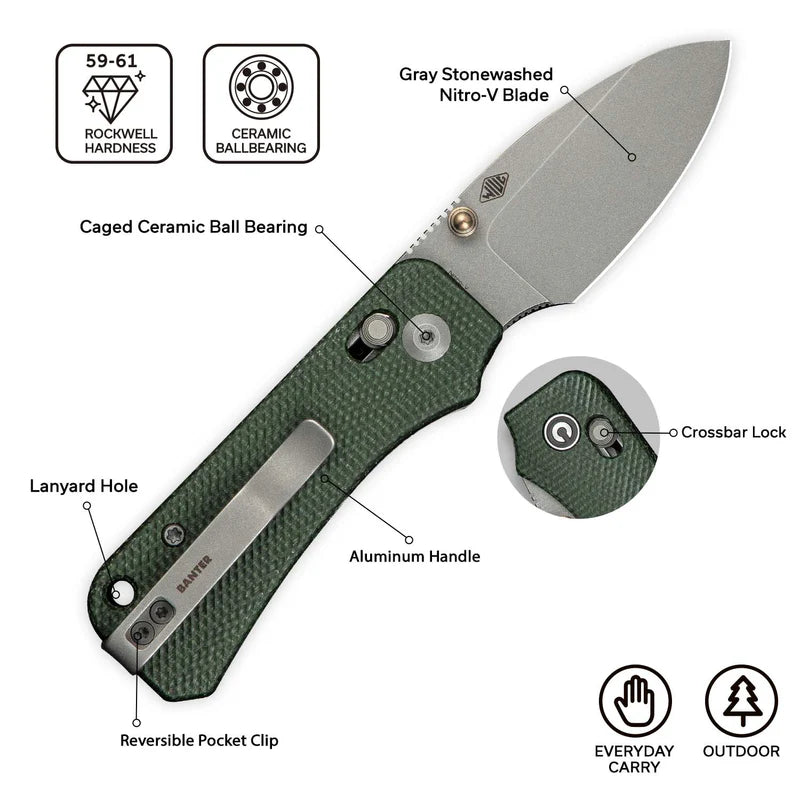 CIVIVI Baby  Banter 2 Green Canvas Handle Nitro V-Blade