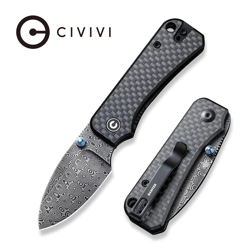 CIVIVI Baby Banter Thumb Stub Knife Damascus Blade