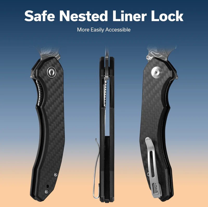 CIVIVI Bluetick Carbon Fiber Black G10 Handle Damascus Blade 3.47"