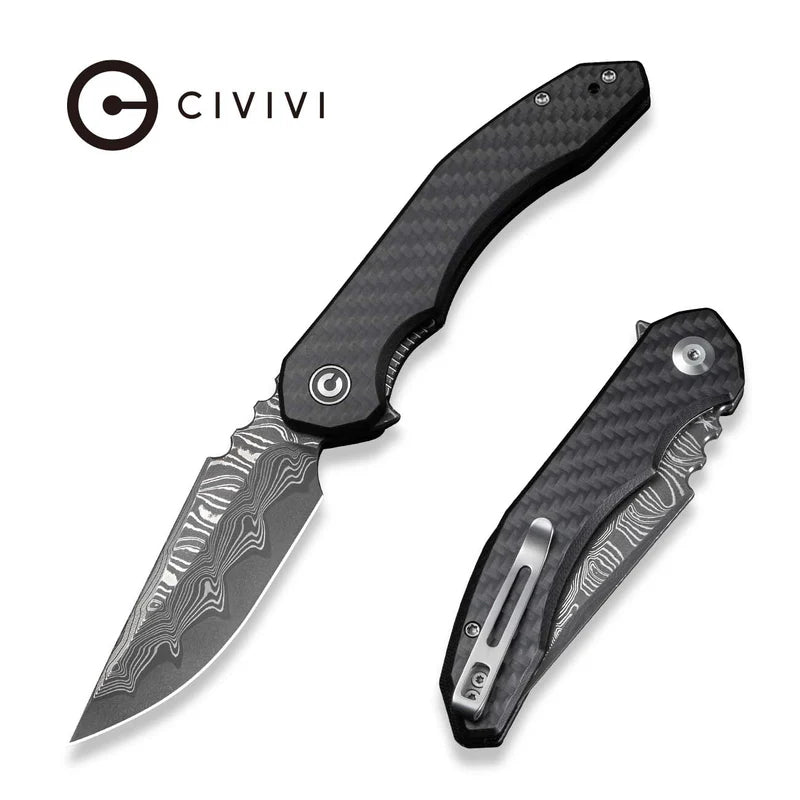 CIVIVI Bluetick Carbon Fiber Black G10 Handle Damascus Blade 3.47"
