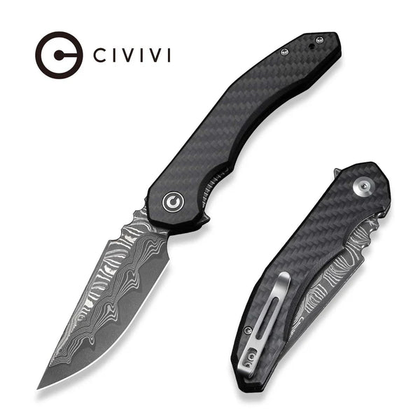 CIVIVI Bluetick Carbon Fiber Black G10 Handle Damascus Blade 3.47