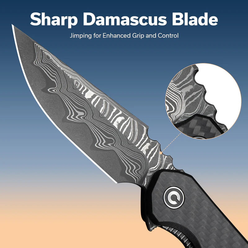 CIVIVI Bluetick Carbon Fiber Black G10 Handle Damascus Blade 3.47"