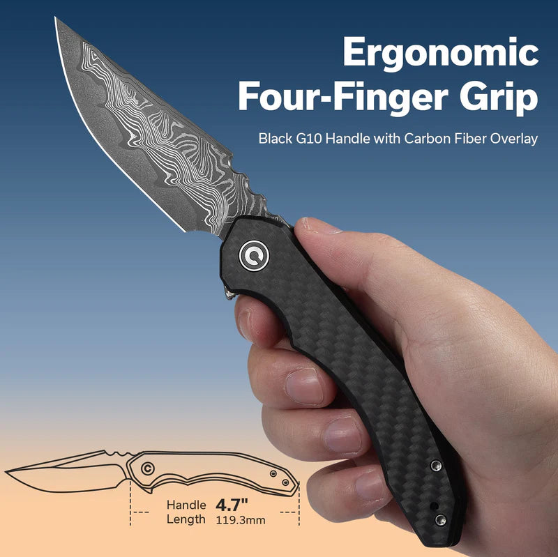 CIVIVI Bluetick Carbon Fiber Black G10 Handle Damascus Blade 3.47"
