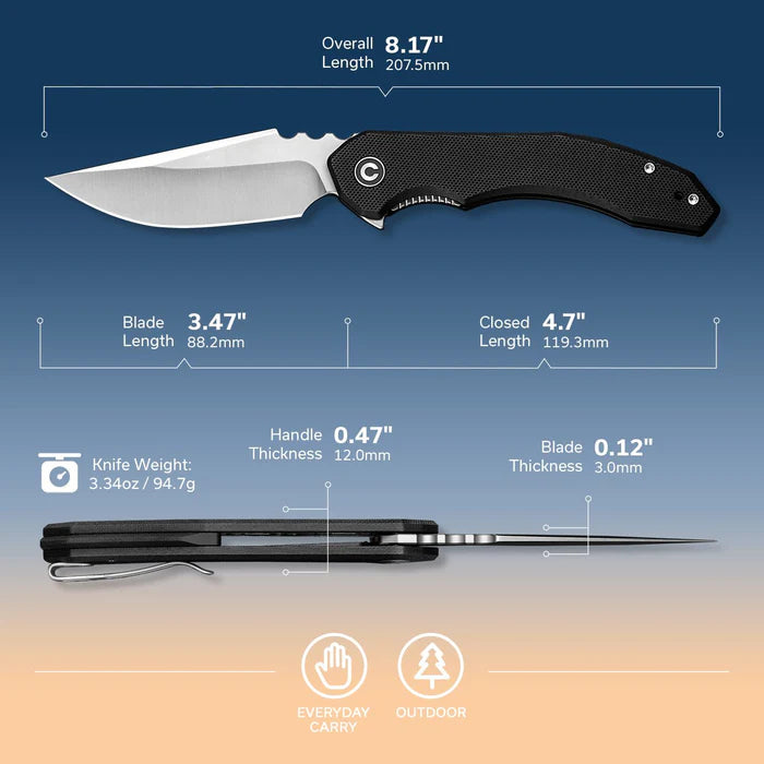 CIVIVI Bluetick Flipper Knife G10 Satin Finished Handle 14C28N Blade 3.47"