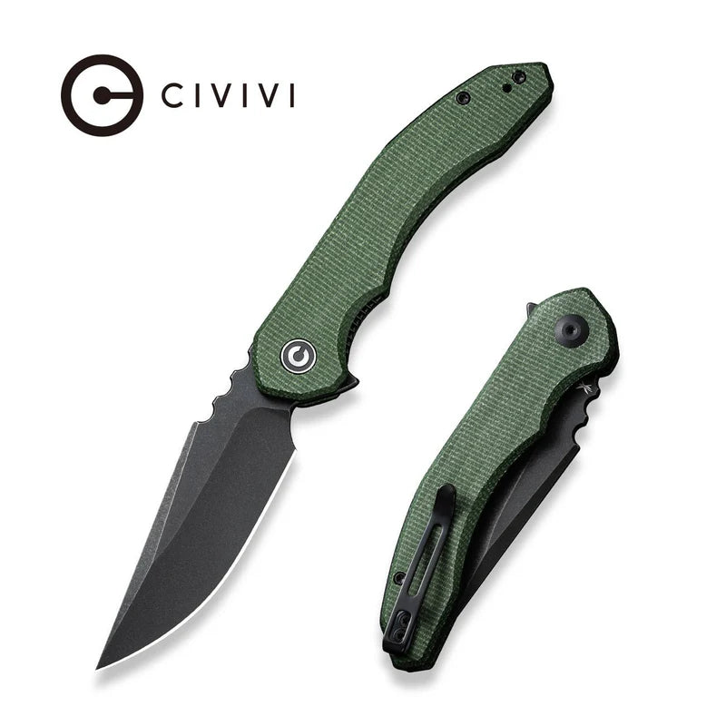 CIVIVI Bluetick Green Canvas Micarta Handle Stonewashed 14C28N Blade 3.47"