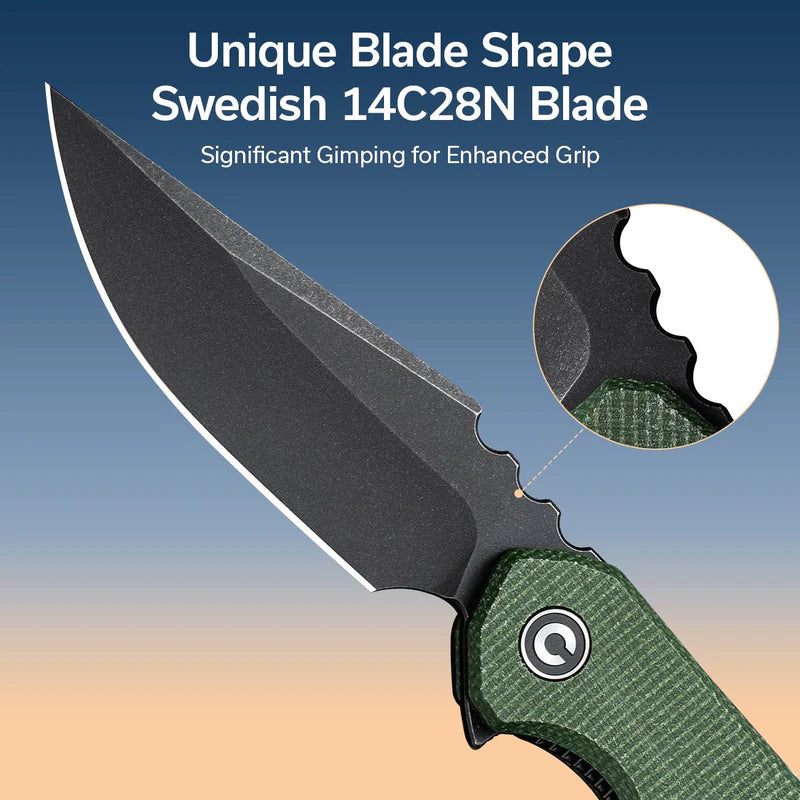 CIVIVI Bluetick Green Canvas Micarta Handle Stonewashed 14C28N Blade 3.47"