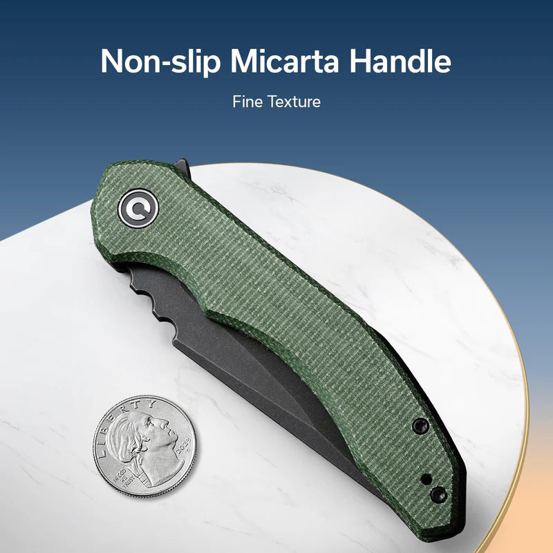 CIVIVI Bluetick Green Canvas Micarta Handle Stonewashed 14C28N Blade 3.47"
