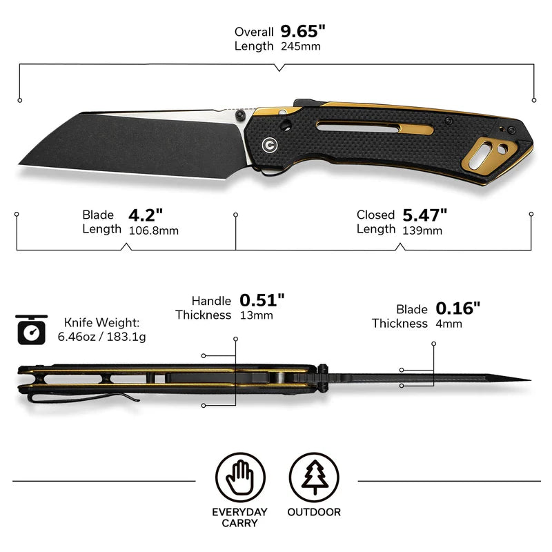 CIVIVI Buster FG Black Coarse G10 Handle Stonewashed Nitro V-Blade 4.2"